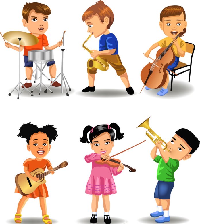 Children playing instruments Royalty Free Vector Image